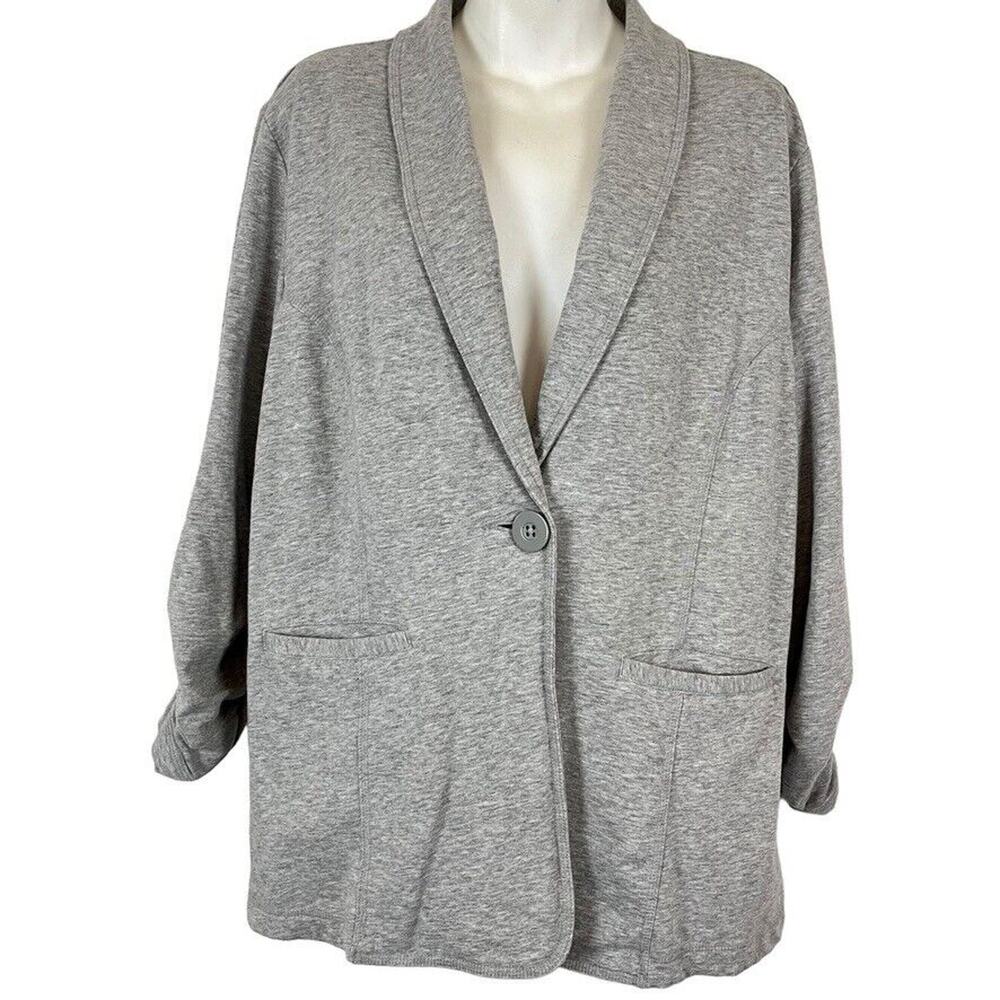 Susan Graver Womens Heather Gray Knit Cotton Blend Stretch Blazer Suit Jacket XL